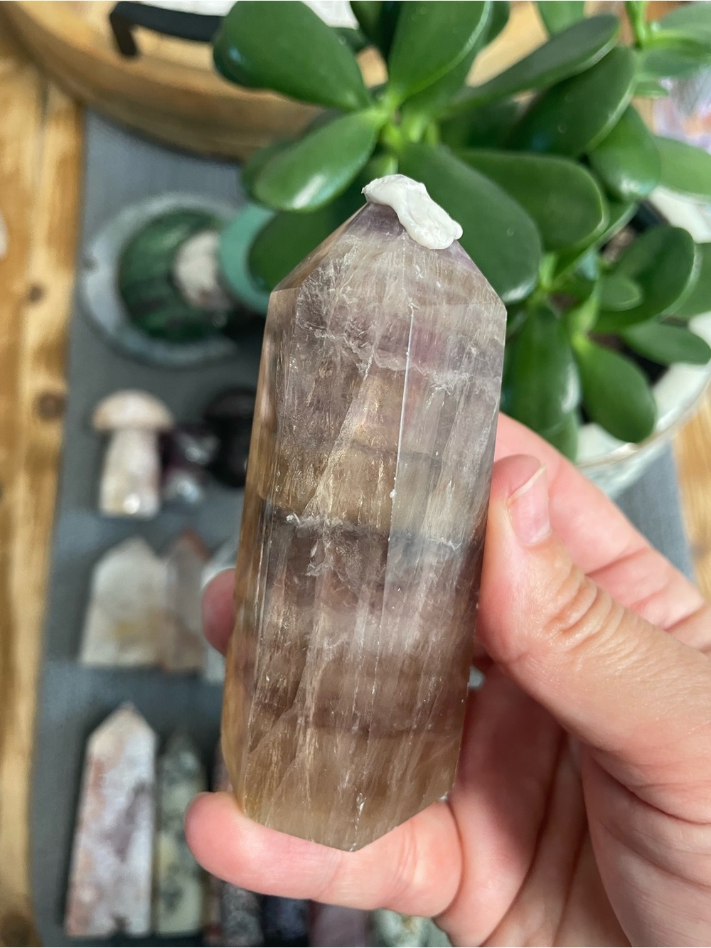 Soft pastel gold purple brown fluorite tower - Picture 3 of 4